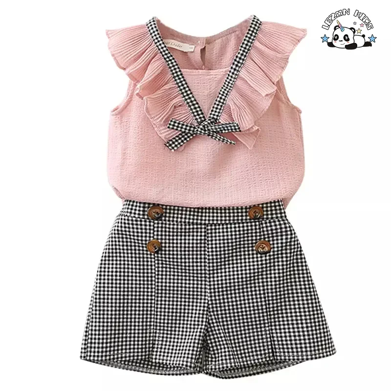 LEZONKIDS - Customizable OEM Wholesale Little Girls Summer Outfits Floral Tank Top and Shorts 2 Pcs Clothes Set